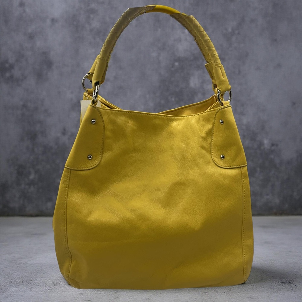 Yellow Leather Shoulder Bag with Padded Handle